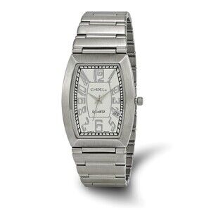 Kazi Luxury Mens Chisel Stainless Steel White Tonneau Dial Watch